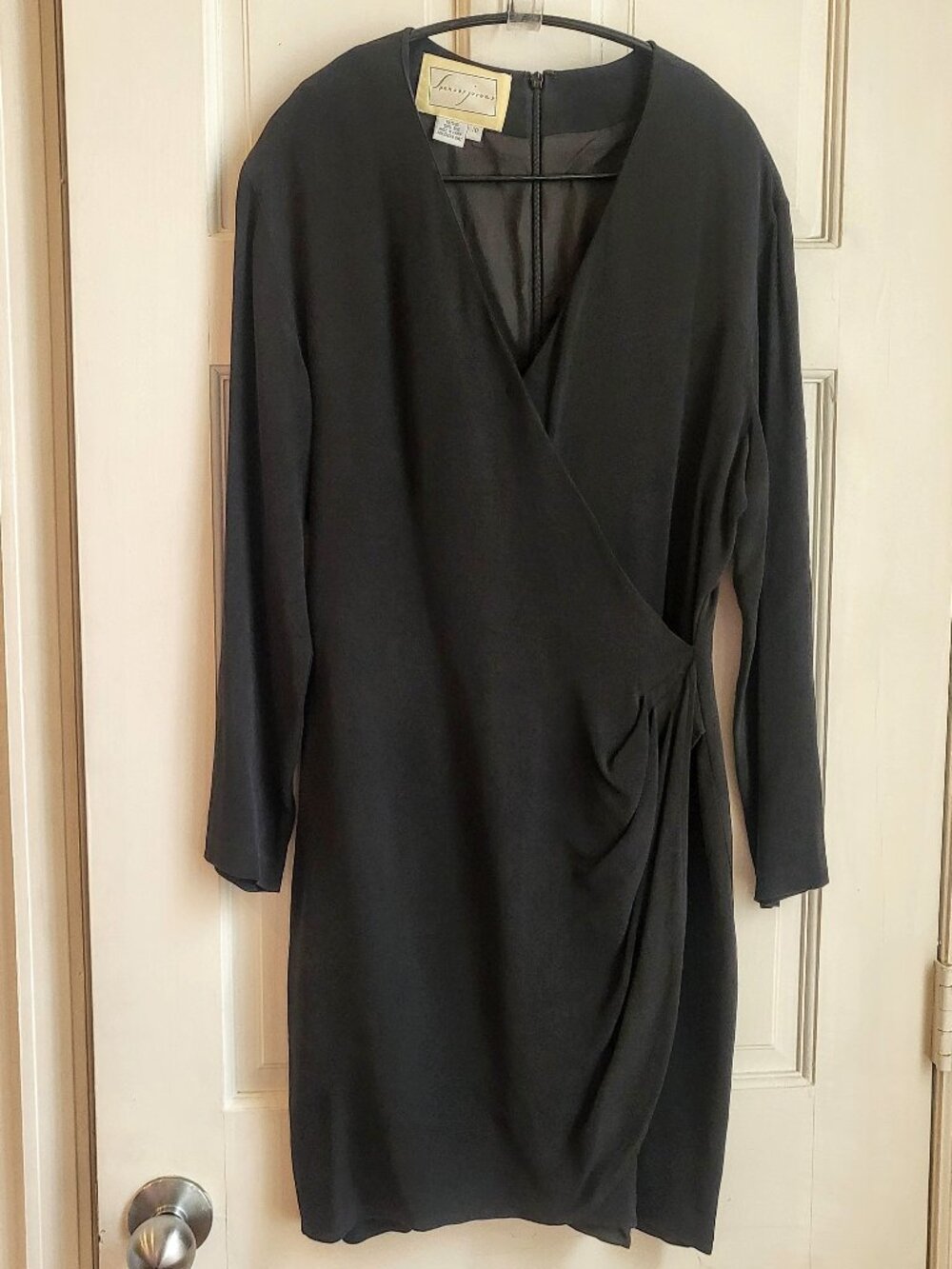 Vintage Silk Dress from Spenser Jeremy Faux Wrap Tulip Hem Black 10